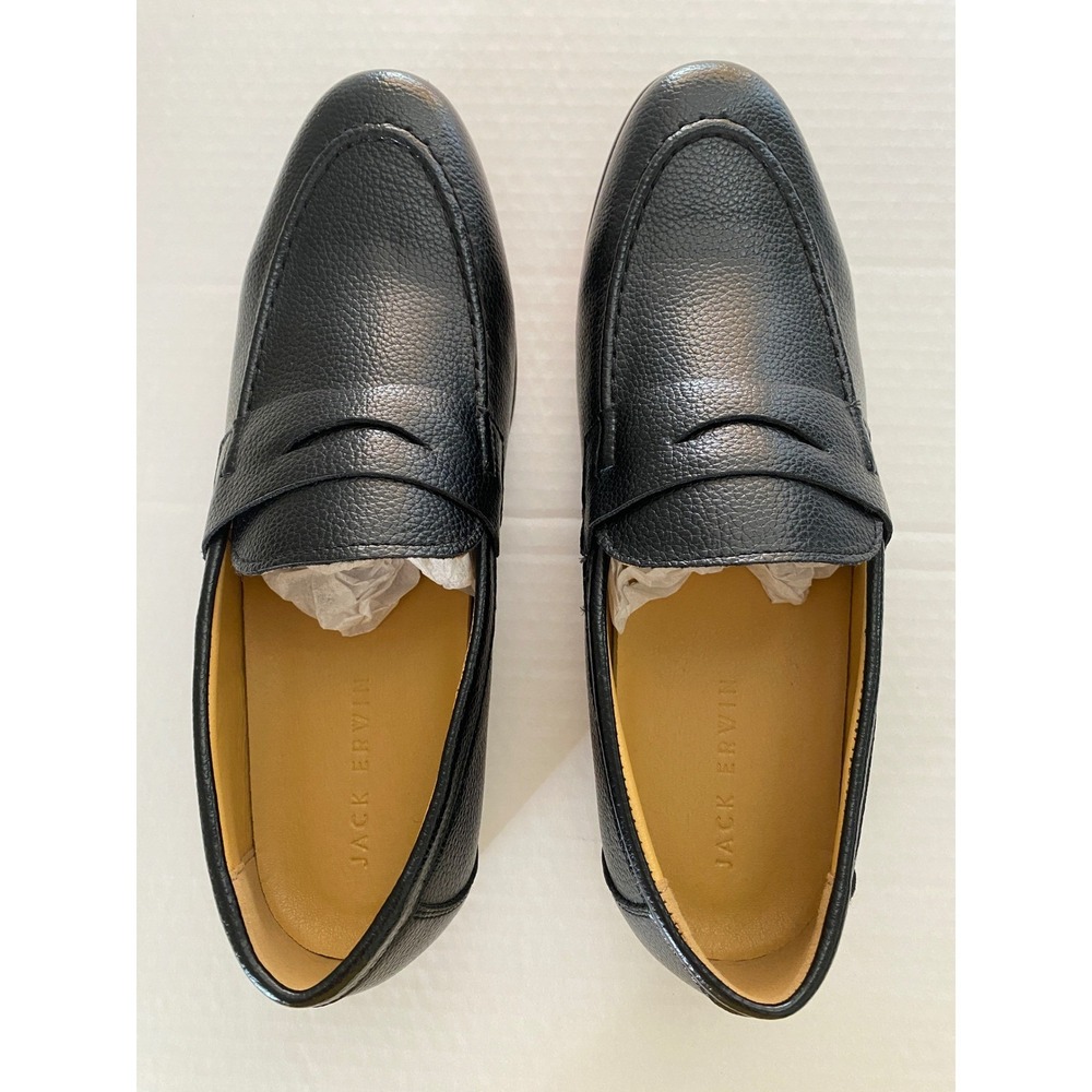 Jack Erwin Evan Penny Loafer Mens 7D Black Pebble Leather Casual Shoes NWT